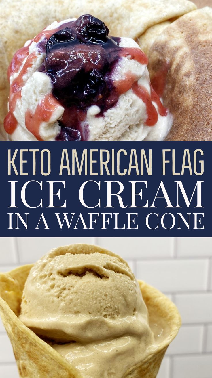 Keto American Flag Ice Cream In a Waffle Cone